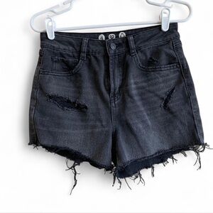 Distressed Black Denim Shorts